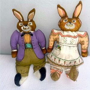 Two Vintage stuffed bunny rabbits made by Graphics International Inc. in 1985